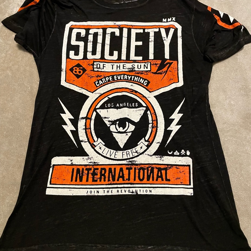 Society Black and Orange Graphic Tee